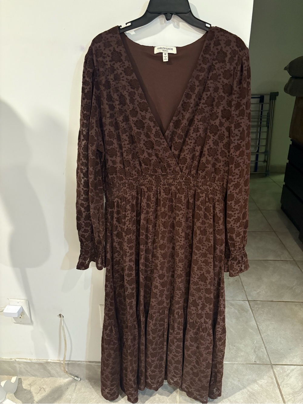 Maroon Floral Maxi Dress with V-Neck by BARON BACH